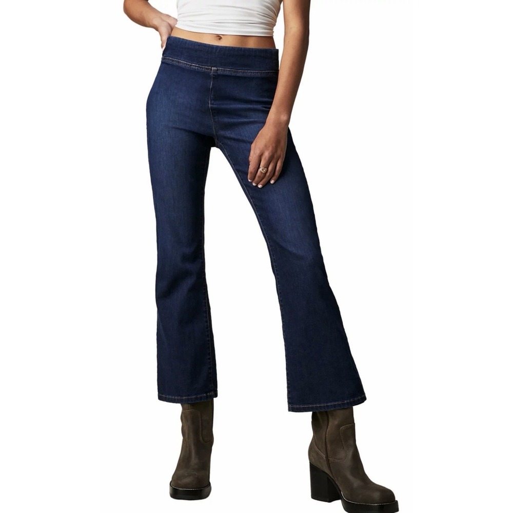 NWT Free People We The Free In My Feelings Cropped Flared Jeans Indigo Blue Sz M